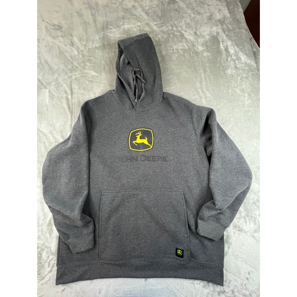 John Deere Hoodie Mens 2XL Gray Logo Fleece Pullover JWM243KJ19005